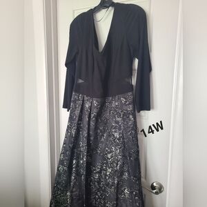 Xscape Black and Silver Long Sleeve Dress